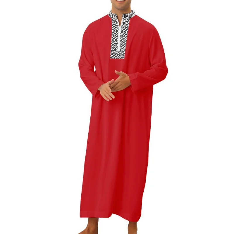 Men's Loose Fitting Robe New Muslim Middle East Arab Dubai Malaysia Pocket Zippered Shirt