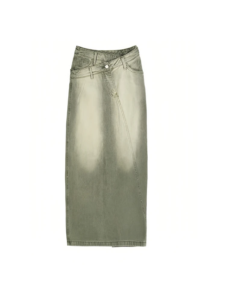 

Tie-dye Contrast Color Chict Mid-length Denim Skirt Women's Summer American Street Casual A-Line Hot Girl Longuette Skirt Female