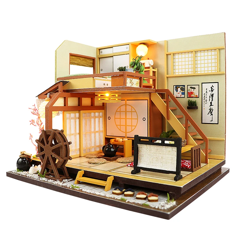 

DIY Wooden Dollhouse Miniature with Furniture Kit Japanese Forest Holiday House Model Assembly Toys for Children Girl Gift Casa