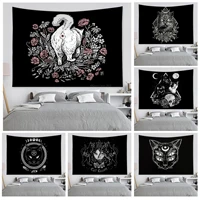 cat mysterious divination witchcraft tapestry hippie decoration wall hanging tapestries occult home black cool decor cat coven