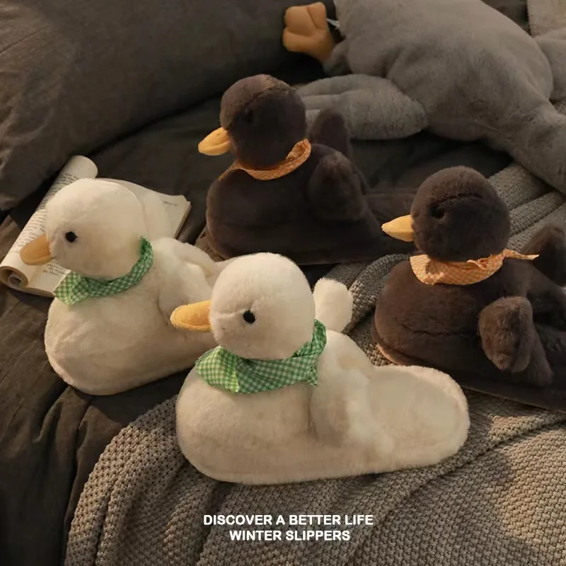 

Grey Duck Cotton Boy Girls Lovers Slippers Cute Women Man Home Floor Plush Slippers Postpartum Shoes Autumn Winter