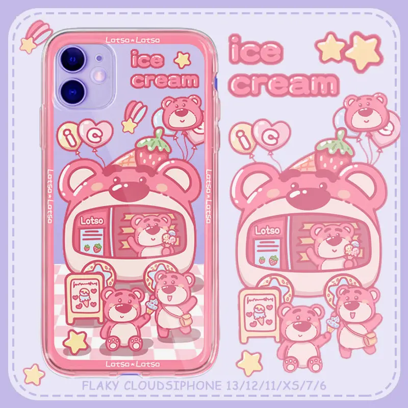Kawaii Strawberry Lotso IceCream Transparent Soft Shell Silicone Airbag Anti-Fall Phone Case Iphone 13 12 11Promax Cartoon |