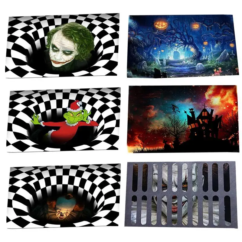 

Sewer Manhole Cover Horror Carpet Haloween Party 3D Clown Trap Visual Carpet Living Room Floor Mat Halloween Decoration For Home