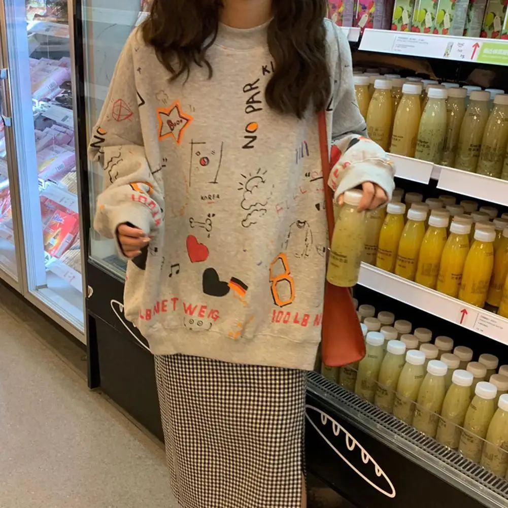 

Harajuku Hip Hop Sweatshirt For Women Printing Crew Neck Loose Hoodie Autumn Long Sleeve Oversized Pullover Female Tops Hoo V7n2