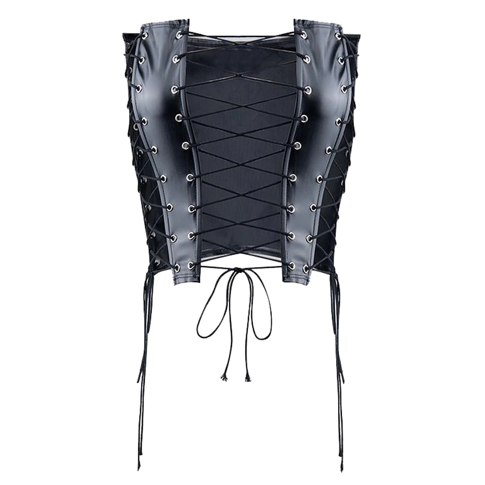 

Sexy PU Lace Up Front Tube Tops Crop Top Sleeveless Clubwear 2 Colors for Women
