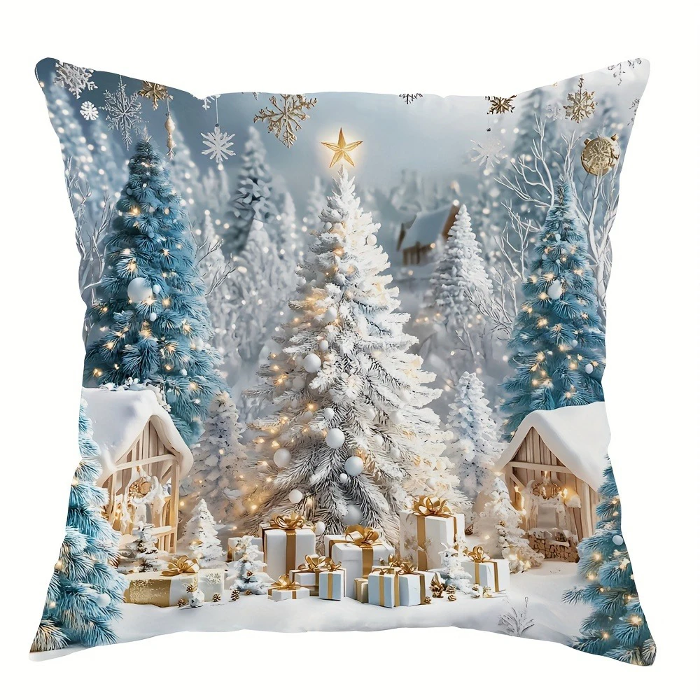 

Рождественское украшение, наволочка, зимняя рождественская елка, узор снеговика, подходит для домашней комнаты, наволочка для дивана, подарок