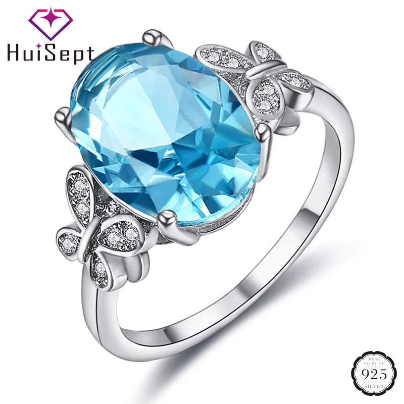 

HuiSept Trendy 925 Silver Jewelry Ring Oval Sapphire Zircon Gemstone Butterfly Shape Ornaments Rings for Women Wedding Wholesale