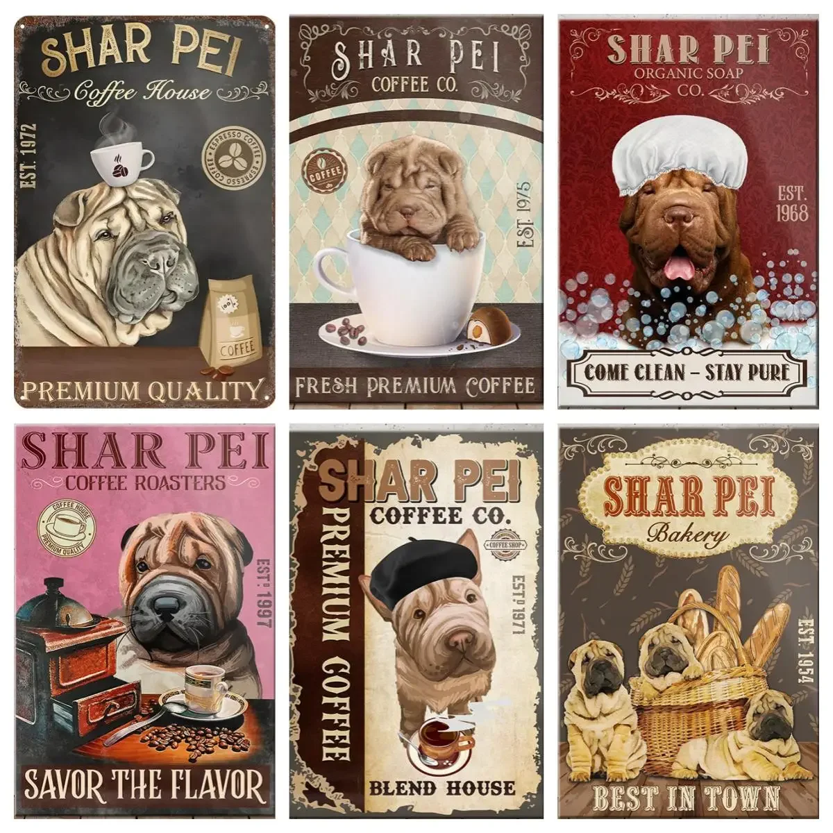 Винтажный жестяной знак Shar Pei Dog Coffee Co. Fresh высококачественный кофе и