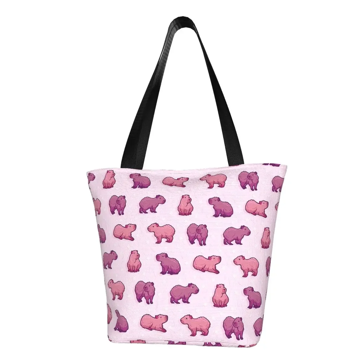 

Custom Lovely Capybara Shopping Canvas Bags Women Portable Grocery Animal Tote Shopper Bags