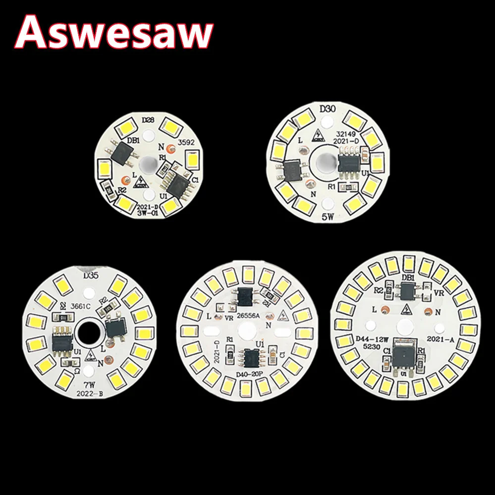 

Aswesaw LED Chip for Lamp Bulb 3W 5W 7W 9W 12W SMD 2835 Round Light Beads AC 220V Bulb Chip Lighting Spotlight 90 Lumen