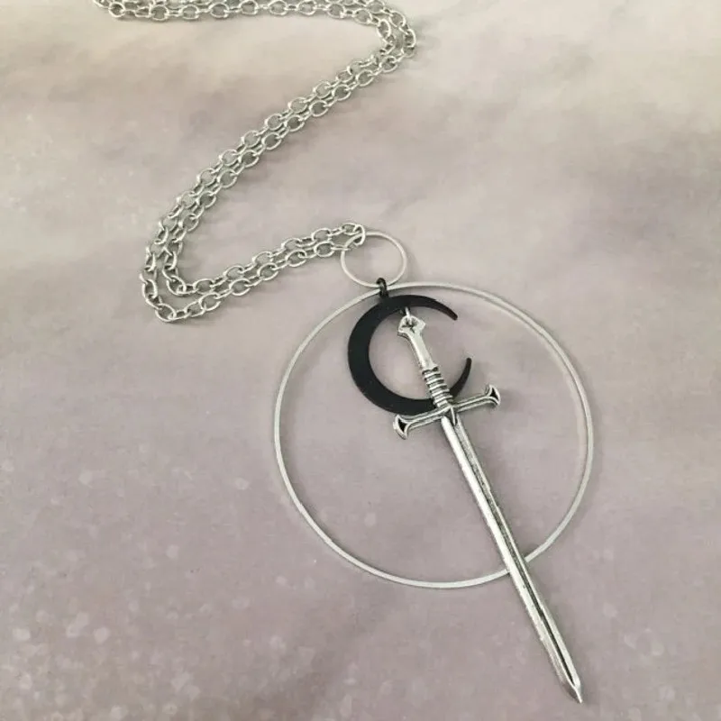 

Letter Openr Envelope Opener Black Moon Sword Necklace Goth Fantasy Medieval Witchy Cosplay Statement Jewelry Classical Pendant