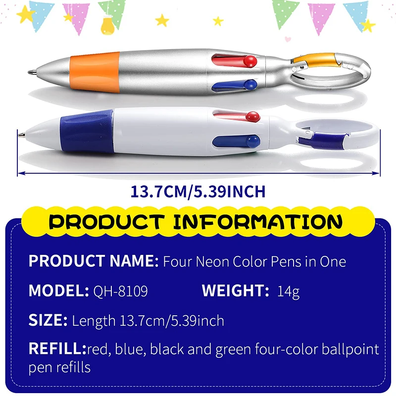 24 шт. ручки для шаттбола с застежкой-пряжкой 4 в 1 шариковые разноцветными