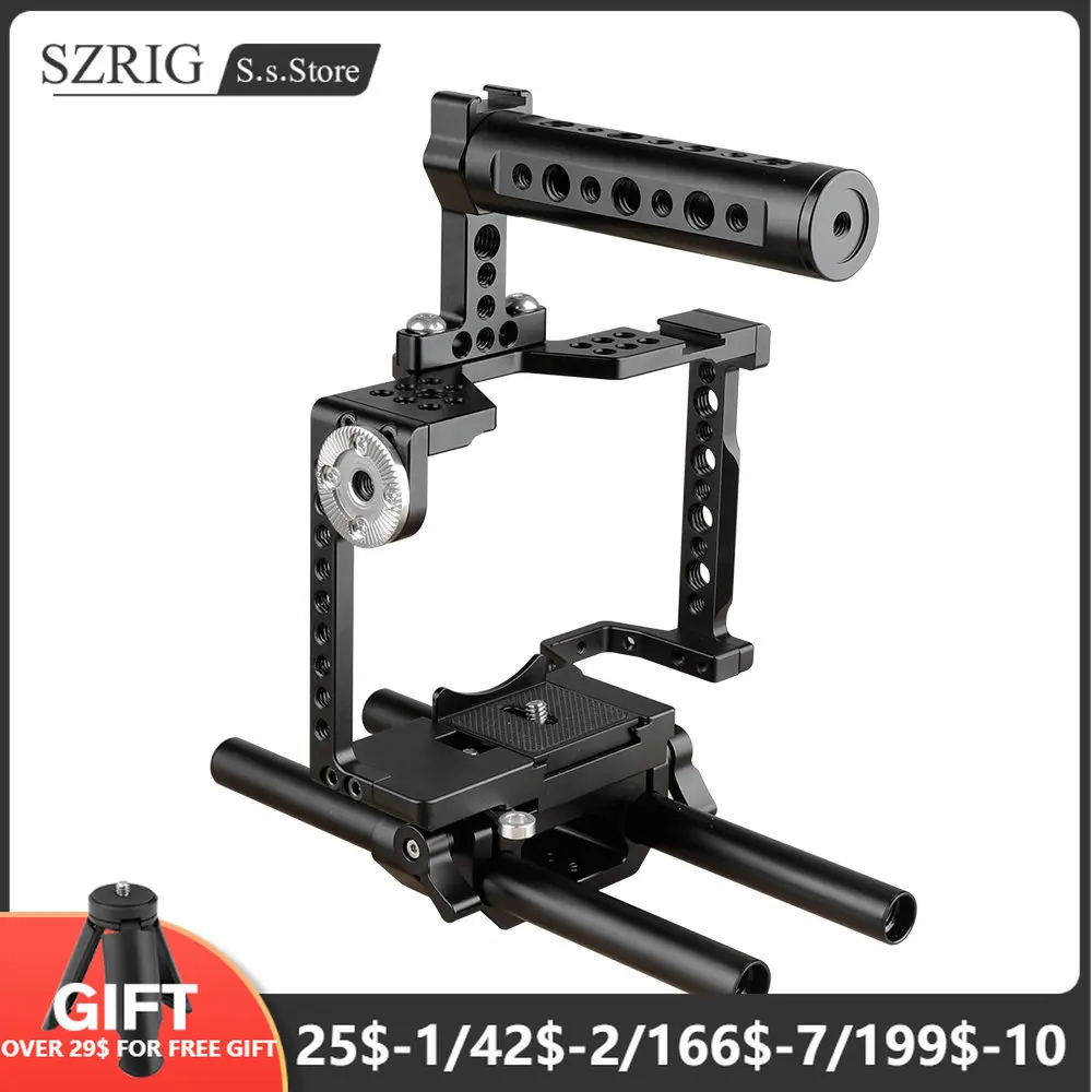 

SZRIG Camera Cage Rig With Top Handle & 15mm Dual Rod For Sony a7 II, a7R II, a7S II, a7 III, a7R III, A7r4, a9 Series