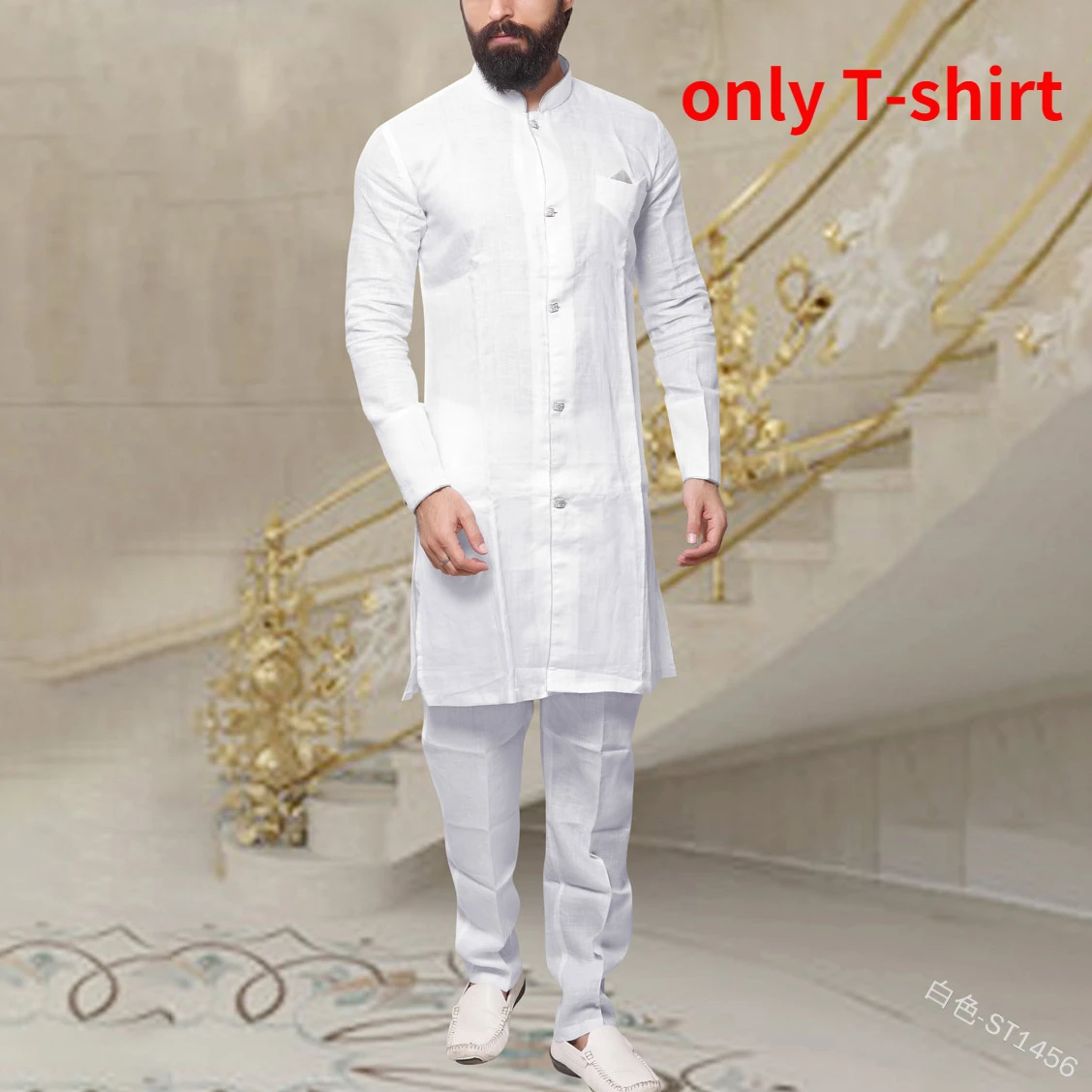 Men Fashion African Clothes Cotton T-shirt Dubai Muslim Long Sleeve Tee Tops Islamic  Arabic Casual Blouse Robe Gown