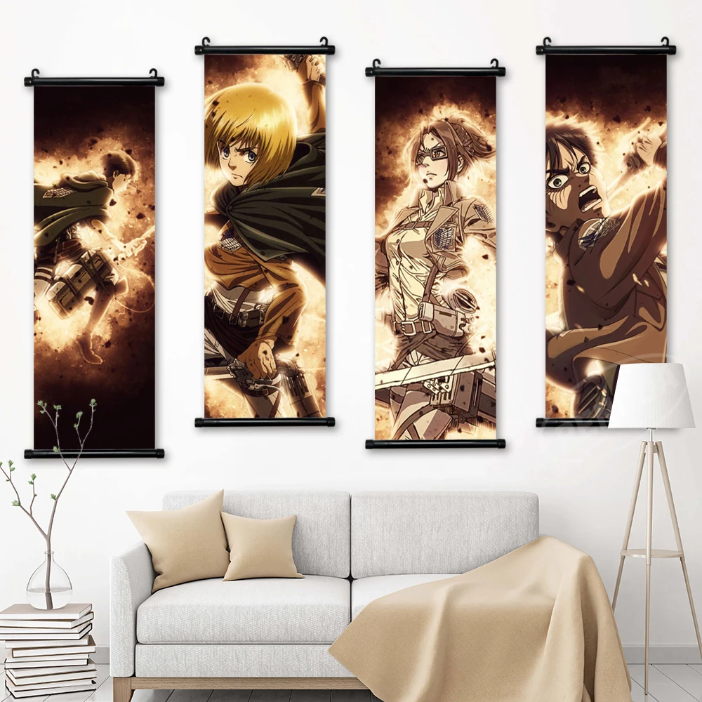

Home Decoration Hanging Poster Attack On Titan Canvas Anime Wall Art Levi·Ackerman Printed Japanese Painting Scroll Living Room