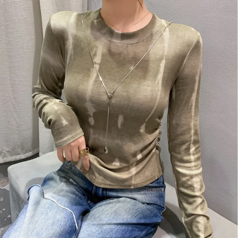 #8564 Весна-Осень футболка с принтом Tie Dye уличная одежда в стиле хоп пикантная