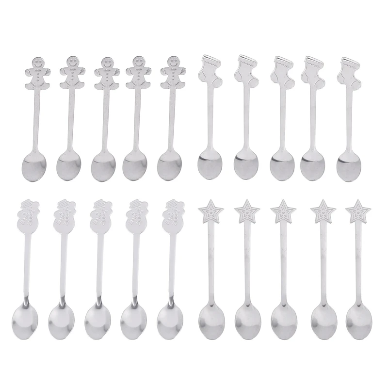 

20Pcs Christmas Spoon Set Xmas Creative Stainless Steel Coffee Scoop Tea Spoons Dessert Snacks Teaspoon