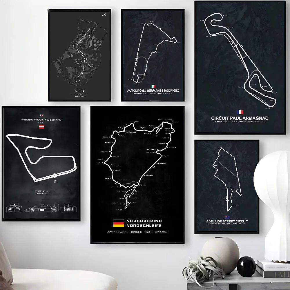 Formula 1 Internationa Track Circuit Painting F1 Wall Art Nordic Poster Paper Print Home Living Room Bedroom Entrance Bar Cafe A
