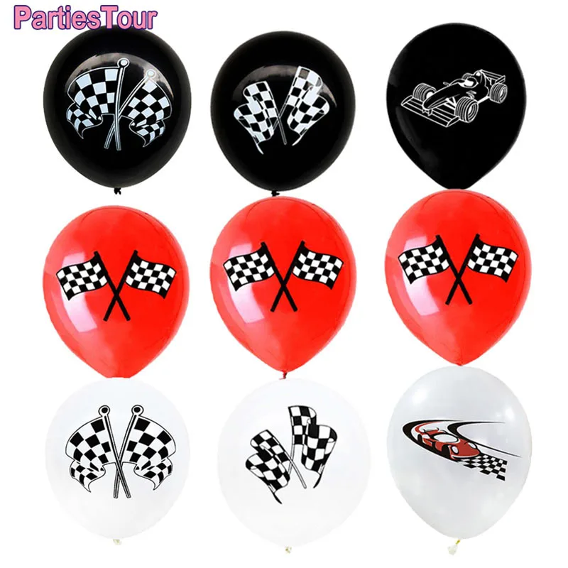 

30 Pcs Racing Flag Ballons Red Black Latex Balloon Black White Checkered Racing Themed Birthday Boys Racing Car Party Decoration