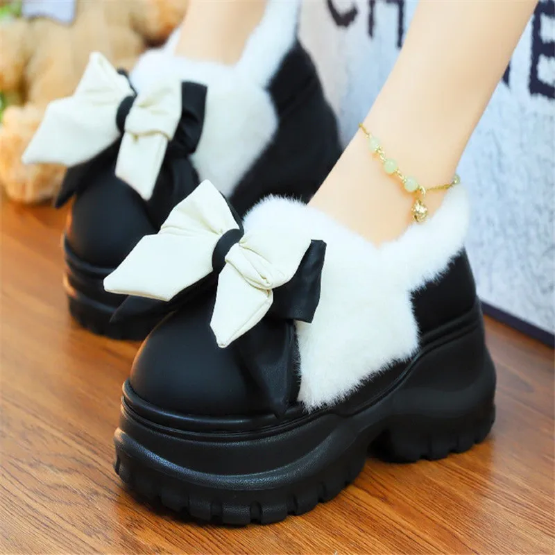 Лоферы с бантом женская обувь на меху повседневные женские кроссовки платформе