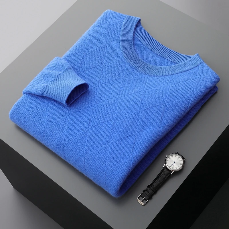 Мужской кашемировый свитер большого размера с круглым вырезом теплый утепленный