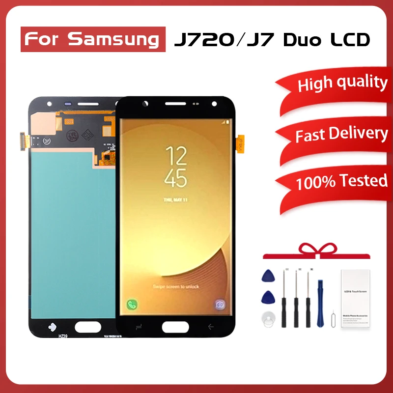 ЖК-дисплей 5,5 дюйма с сенсорным экраном и дигитайзером в сборе для Samsung Galaxy J720, J7 Duo 2018, J7 2018, J720F с инструментами, 1 шт.
