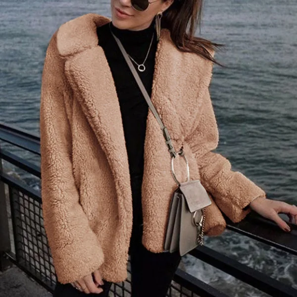 Fashion suit collar plush jacket top women's fur coat autumn and winter new artificial fur women