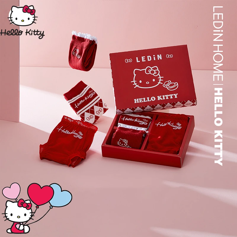 

Sanrio Hello Kitty Y2K Red Panties Sock for Girl Gift Box Kawaii Anime Middle Waist Hip Lift Comfortable Breathable Upscale Gift