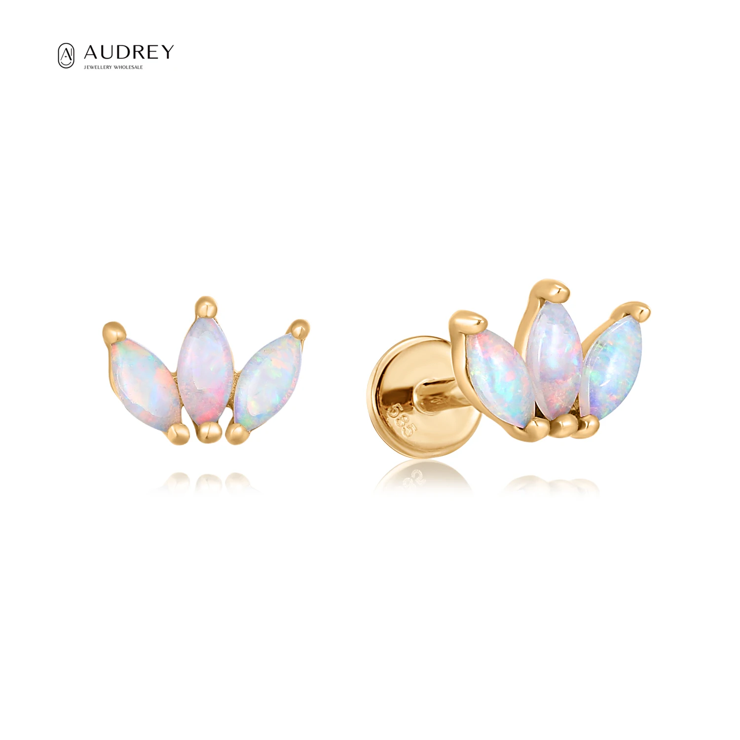 

Audrey Helix Flat-back Hypoallergenic Nickle Free Tragus 14K Solid Gold Horse Eye Gem Opal Fine Jewelry Piercing Jewelry Earring