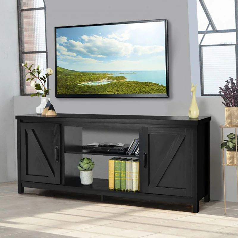 Media Console Center With Storage Cabinet Wooden Tv Stand Su