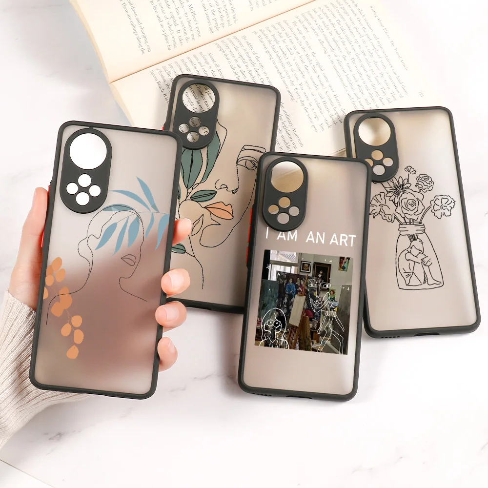 

Honor 70 Case Abstract Line Art For Huawei P30 P20 Pro P40 Lite Cover Honor 9X 9A 8X 10X Lite 50 60 Pro SE Nova 9 7 Pro 5T Funda