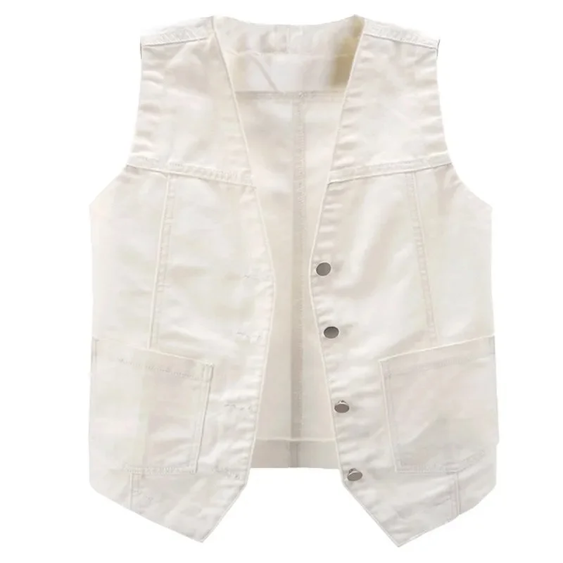 

Женский короткий джинсовый жилет с V-образным вырезом