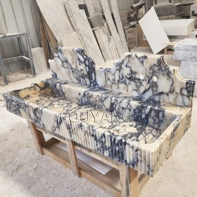 Современная дизайнерская раковина QUYANG для ванной комнаты прямоугольная из камня