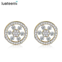 luoteemi new fashion white color hollow flower stud earrings for women wedding elegant aaa zircon crystal round jewelry for gift