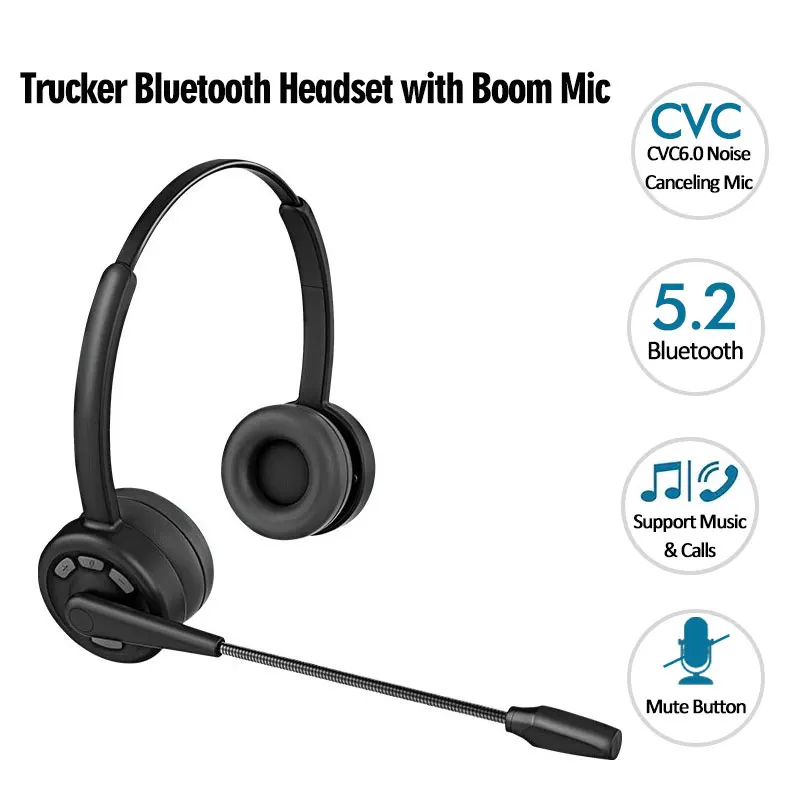 

Беспроводные наушники V5.2 Bluetooth-совместимая гарнитура с микрофоном стрела шумоподавление бесшумные звонки для водителя грузовика офисный П...