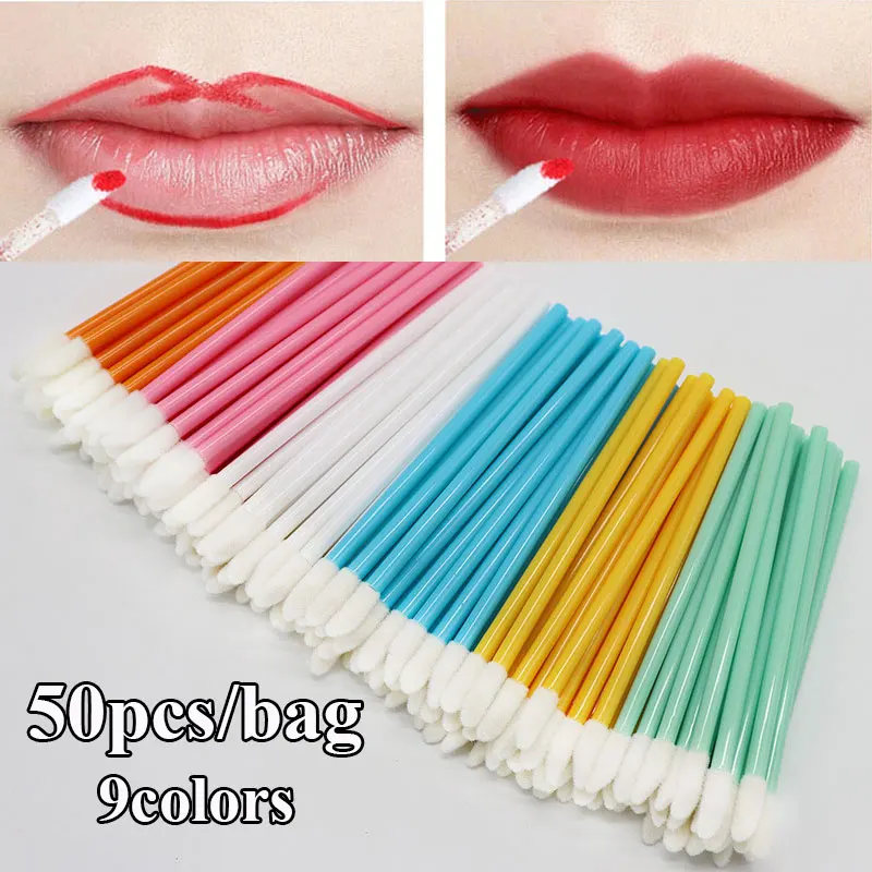 

50pcs Disposable Make Up Lip Brush Lipstick Gloss Wands Applicator Makeups Lip Brushes Portable Extension Cosmetic Beauty Tool