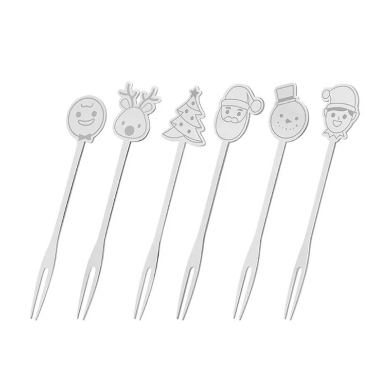 

6pcs Christmas Fruit Forks Dessert Snack Toothpicks Food Picks Kitchen Tableware