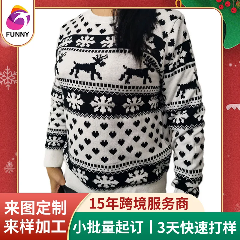 

Рождественские свитера с круглым вырезом для женщин полосатая ткань с длинным рукавом со снежинками для женщин в европейском и американском стиле