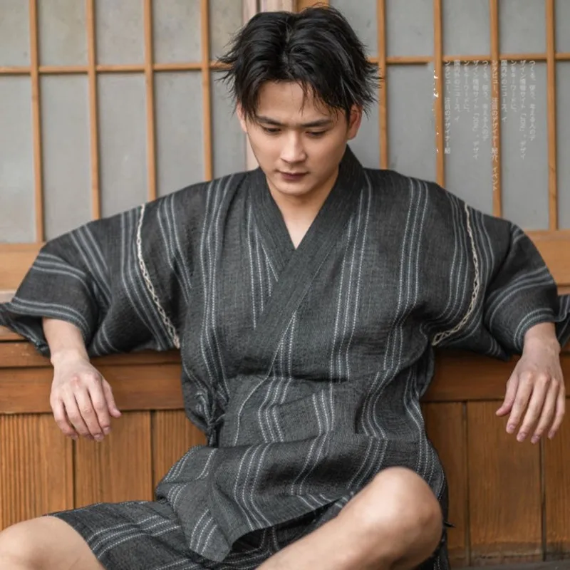 Men's Sleepwear Summer Woven Cotton Short Sleeves Kimono Pajamas Set