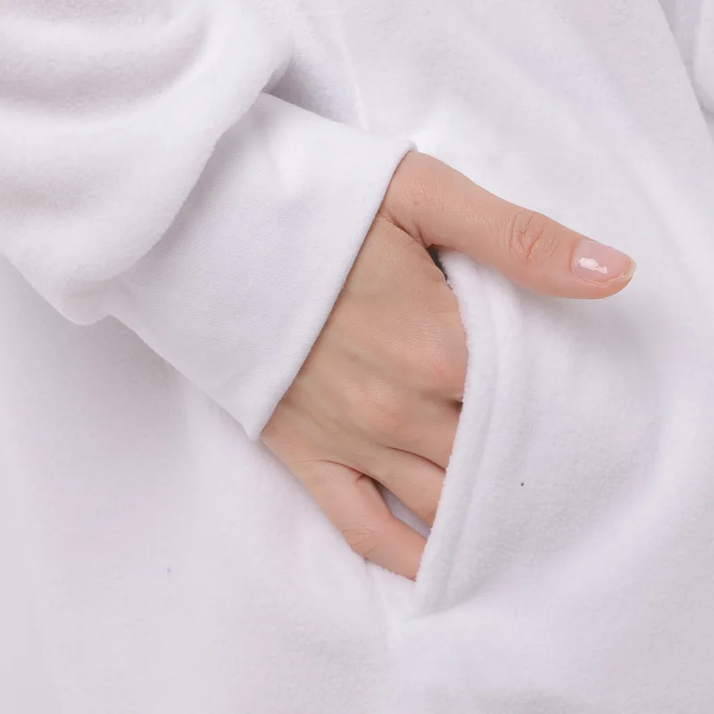 Unisex Winter Cartoon Animal One-Piece Jumpsuit With Pockets Polyester Warm  Loose White And Black Cosplay Pajamas With A Hat