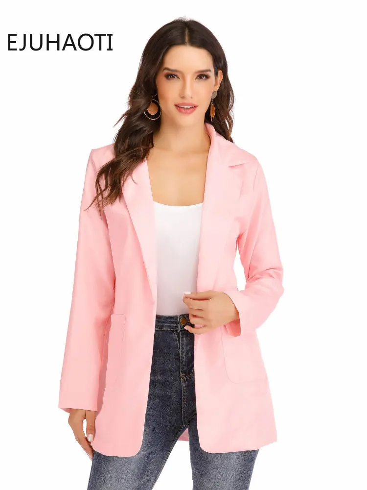 

2022 European&American Fashion Casual Blazers for Women Jecket with Pockets and Lining Pink Black Coats Spring/Autumn