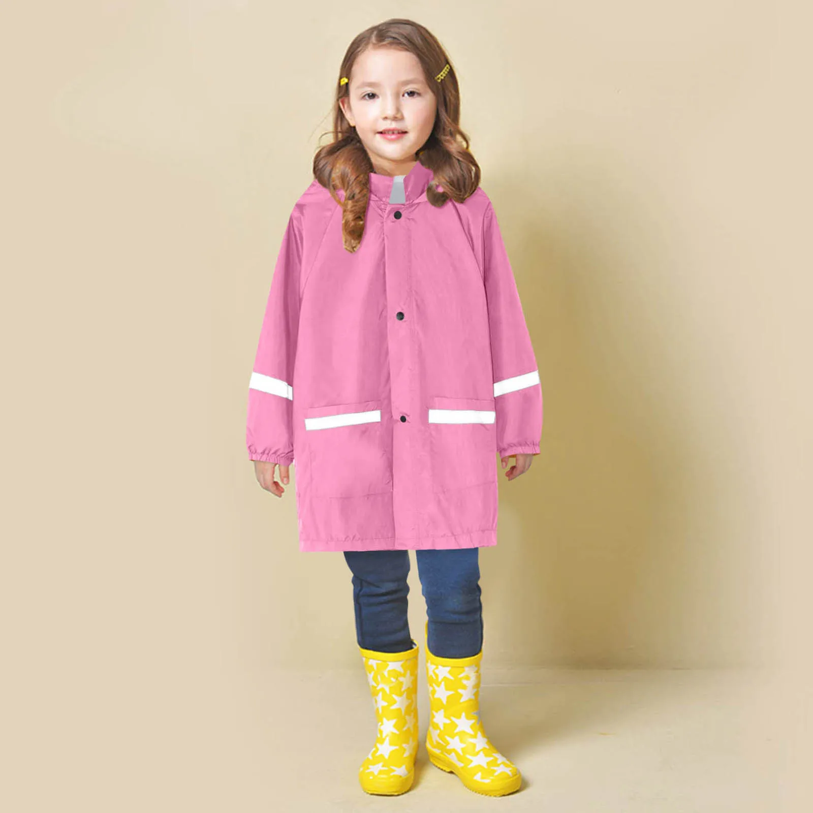 

Raincoats And Boots For Girls Children'S Boys Girls Button Rain Jacket Hooded Windproof Raincoat Kids Long Sleeve Hoodie Trench