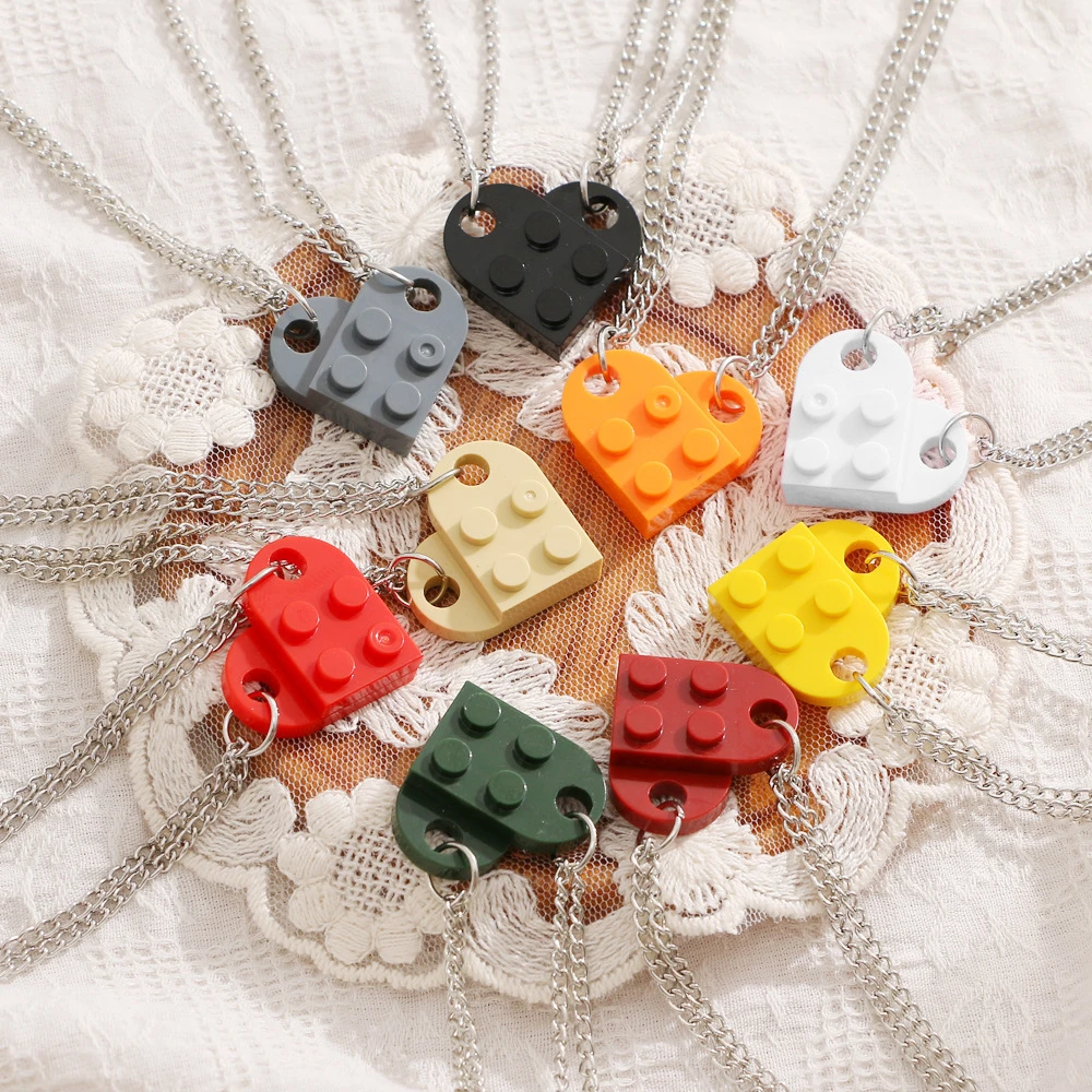 Couples Love Heart Shape Combine Necklace Red Black Lego Puzzle Brick Pendant Necklaces Friendship Valentines Jewelry