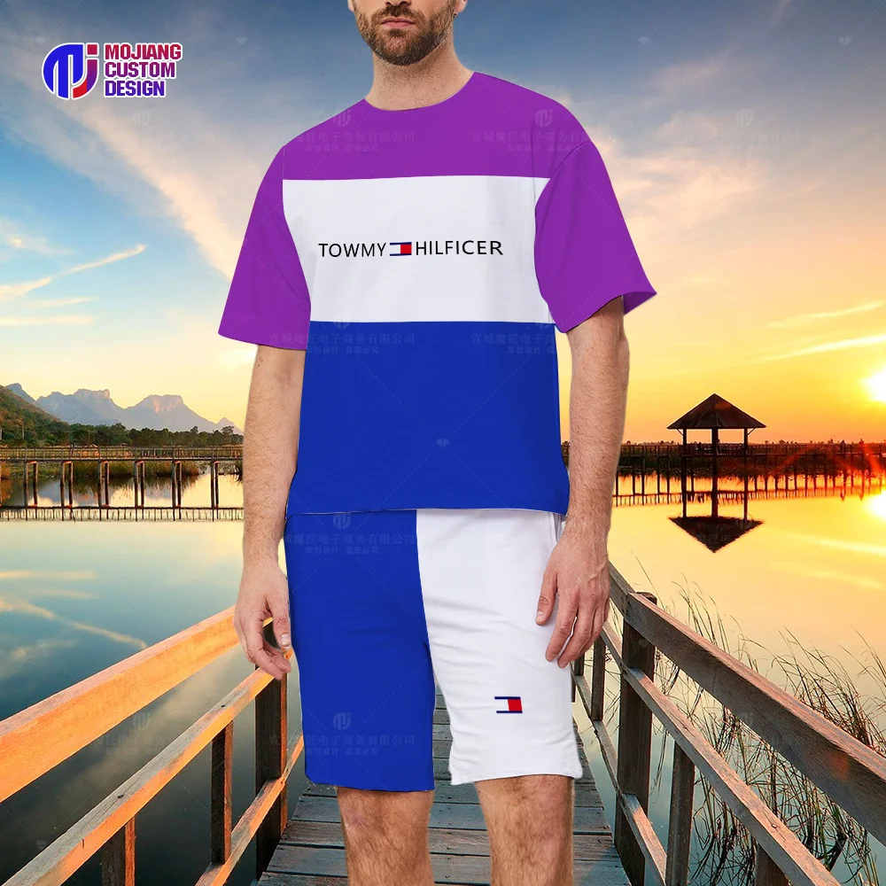 2023 New Summer Shirt Short-Sleeved Suit Comfortable Men's Fitness Letter Brand T-shirt Shorts Oversized Clothing Beach Pants
