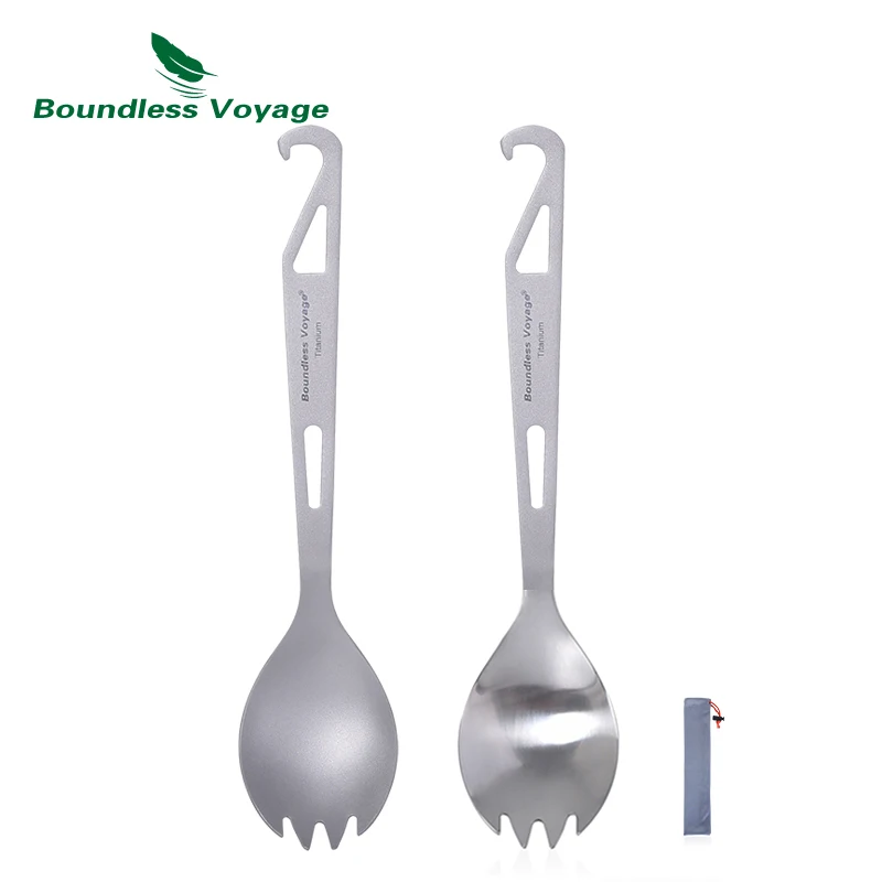 

Boundless Voyage Titanium Spork 3 in 1 Cutlery with Bottle Opener Outdoor Camping Tableware Picnic Flatware with storage Bag