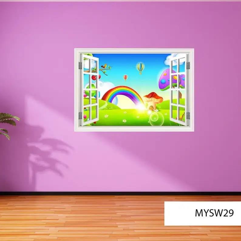 

RAINBOW WALL DECAL, Childs Nursery Decor, Window Frame Decal, Gift For Friends, Vinyl Wall Mural, 3d Wall Decal