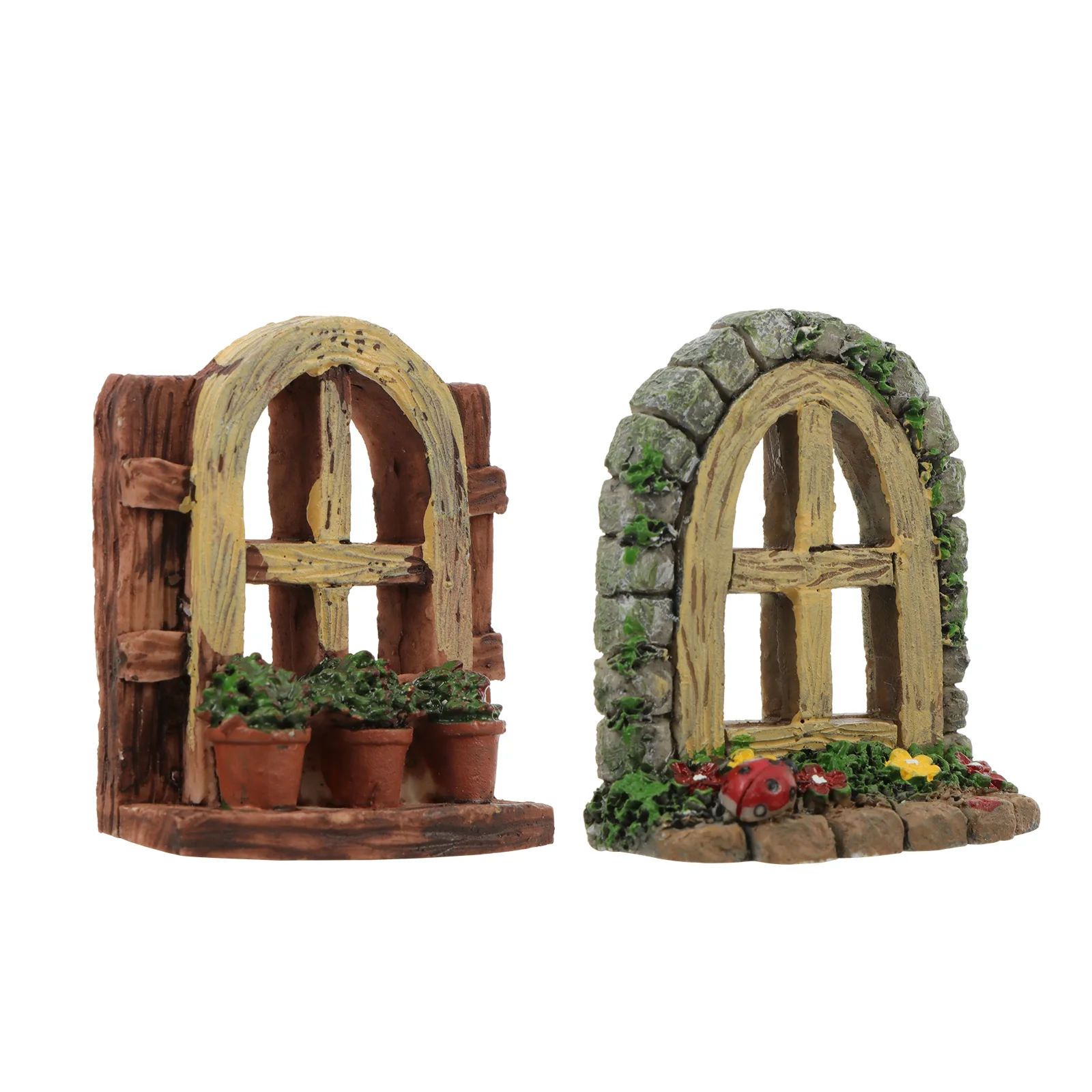 

2pcs Door Windows Tree Statues Garden Fairy Door