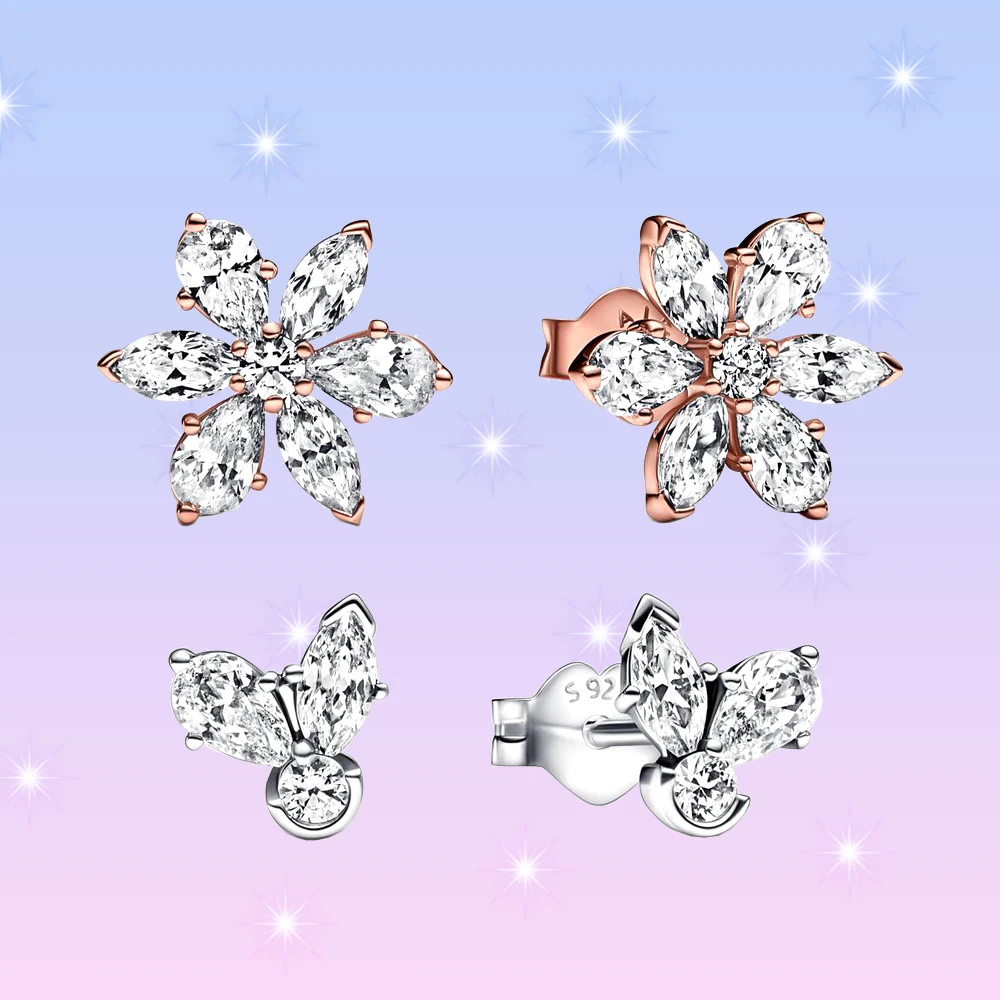 

Sparkling Herbarium Cluster Stud Earrings 925 Silver fit for Pandora Trendy Ladies Anniversary Party Jewelry Gift