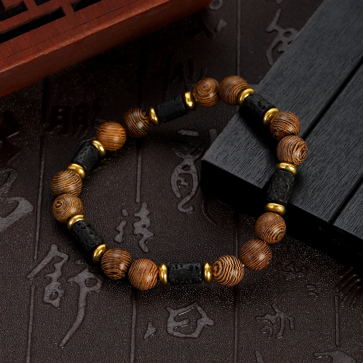 Новый 8 мм мужской браслет из натуральных гематитовых бусин винтажные деревянные