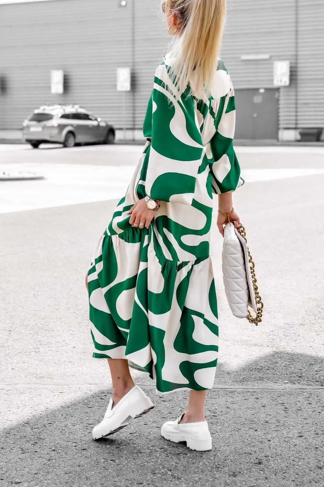 Женское офисное платье на шнуровке длинное Повседневное с принтом и карманами